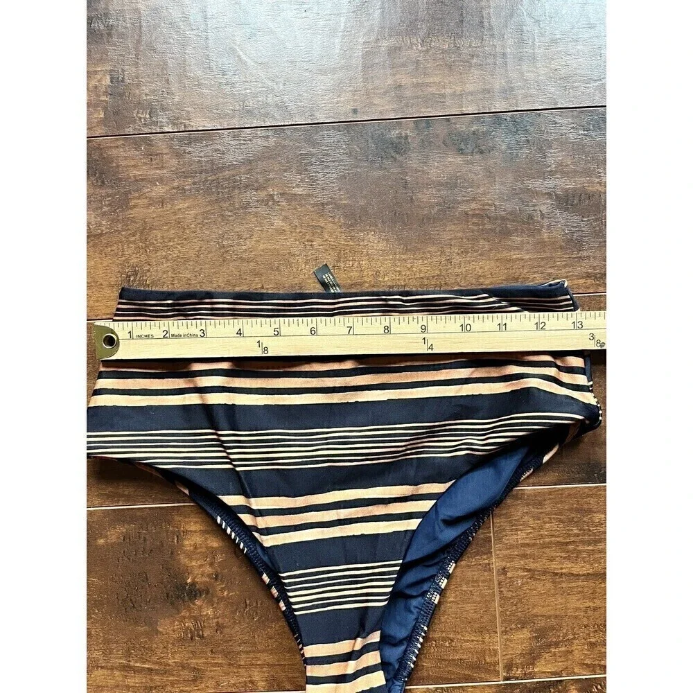 VIX Paula Hermanny Isabela Hot Pant Striped Navy Swim Bikini Bottom Womens L NWT